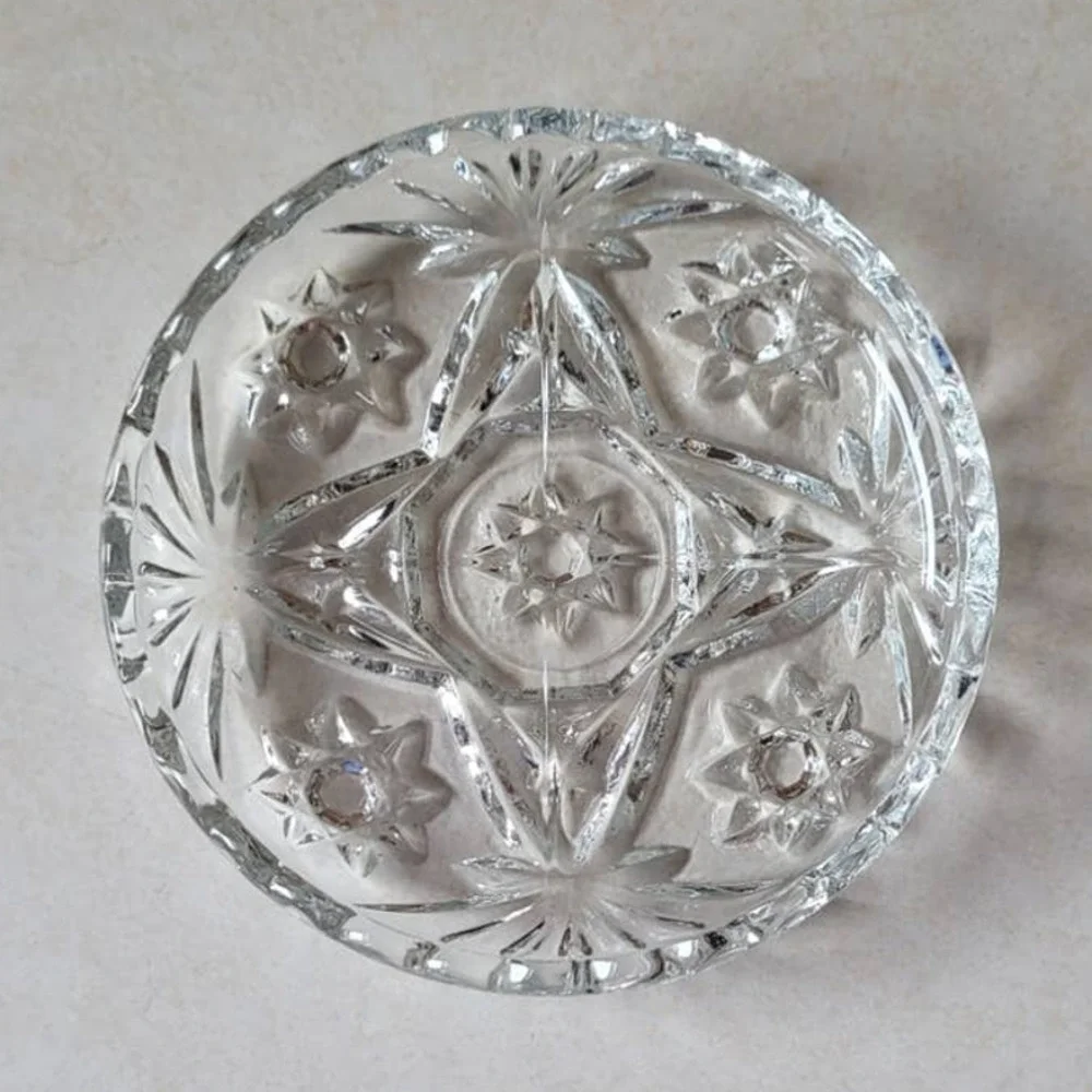 Set of 4 Pressed Vintage Anchor Hocking Prescut Clear Glass Ashtrays or Coasters